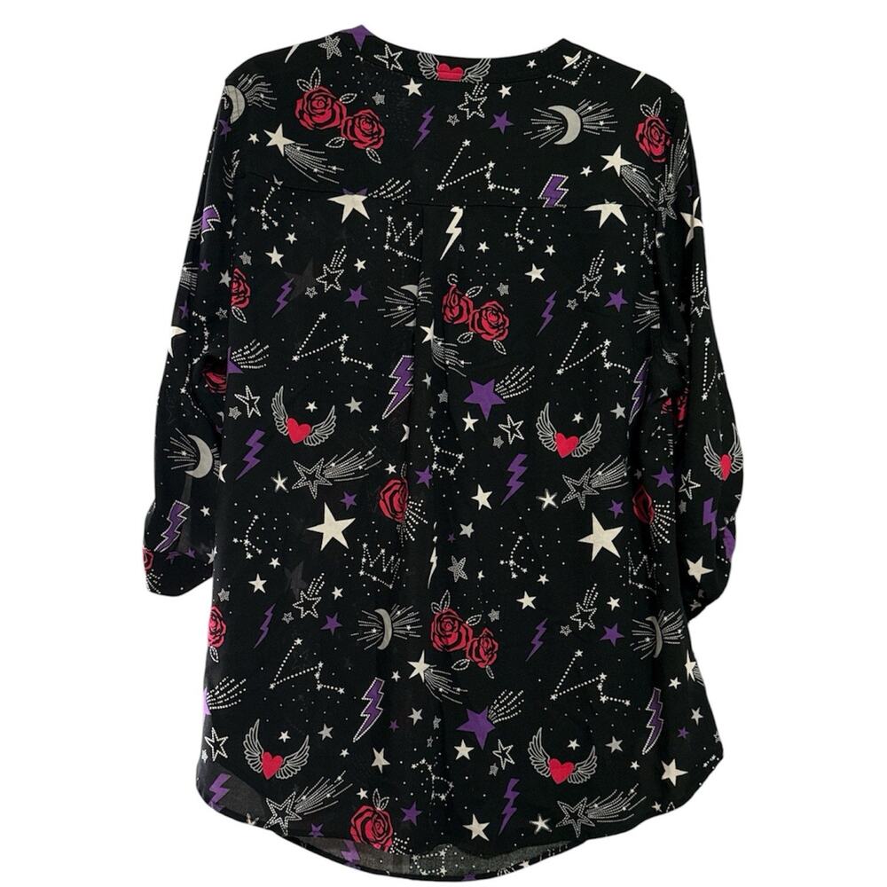 Torrid Harper Challis 3/4 Sleeve Blouse Queen Celestial Black Size 1x 14-16 - Picture 8 of 8